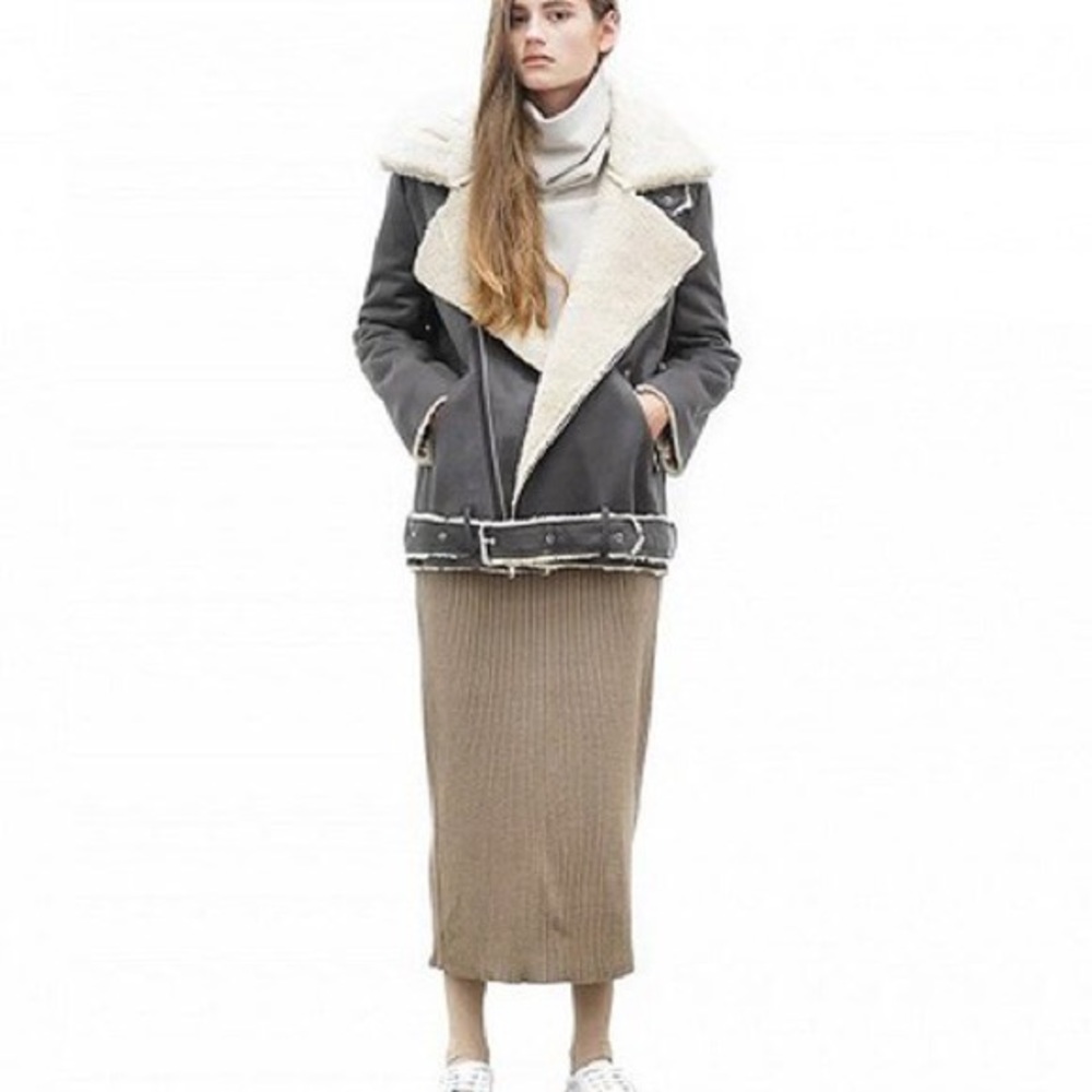 OAK+FORT grey jacket sherpa medium ACNE inspired